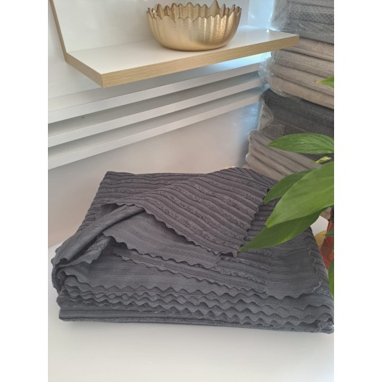 Çizgili Bukle Koltuk Örtüsü - İndigo